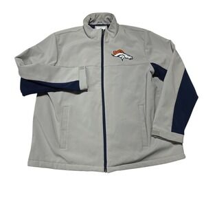 Denver‎ Broncos NFL Full Zip Jacket Greige Navy NFL Logo Mens Size XXL